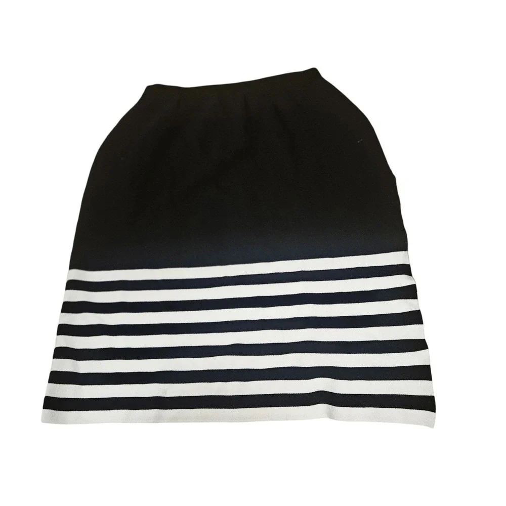 Edited by Remi Bader Womens 1X Black White Striped Knit Midi‎ Skirt NWT